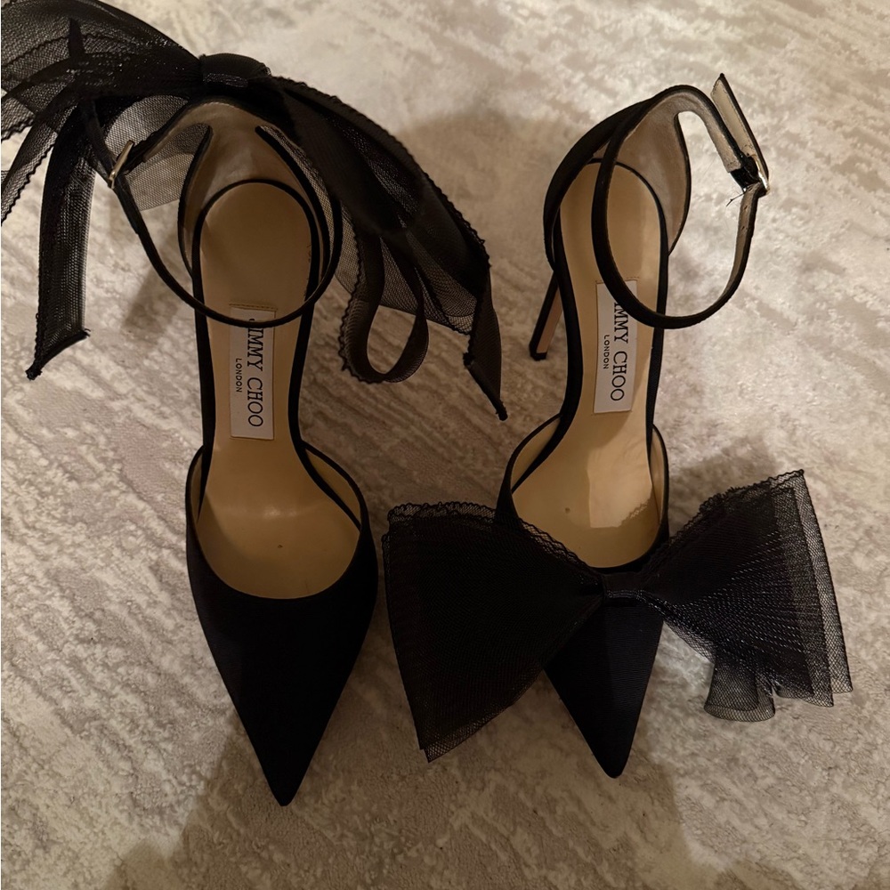 Jimmy Choo Black Mesh Bow Heels